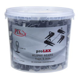 System poziomowania płytek klipsy PROLEX 7-15 na fugę 2mm z płaską stopką szare 400szt. wiadro