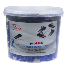 System poziomowania płytek klipsy PROLEX 7-15 na fugę 3mm z płaską stopką niebieskie 400szt. wiadro