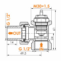 Zawór TERMOSTATYCZNY KĄTOWY 1/2" (2585) bez głowicy TERMOLO